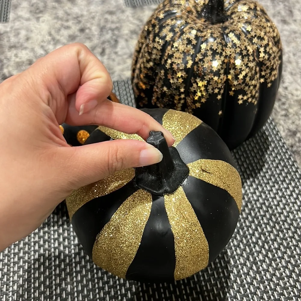 Halloween Pumpkin Lot 3 Sparkly Glitter Pumpkins Decor